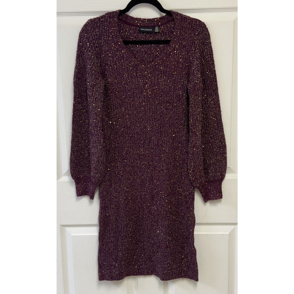 Nina Leonard Sparkly Sequin Sweater Dress Purple Women's Size Small - Picture 1 of 8
